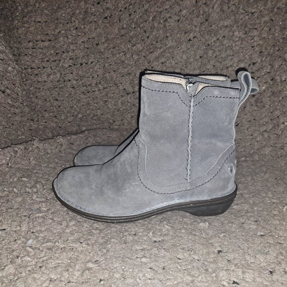 UGG-Neevah-Gray Suede/Shearling Lined-Side Zip Booties-Sz 7-Excellent - Picture 2 of 8
